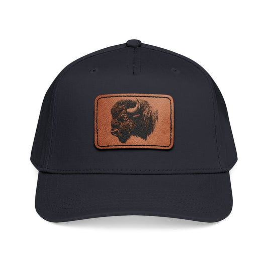 Bison Leather Patch Baseball Cap - Vintage Hat