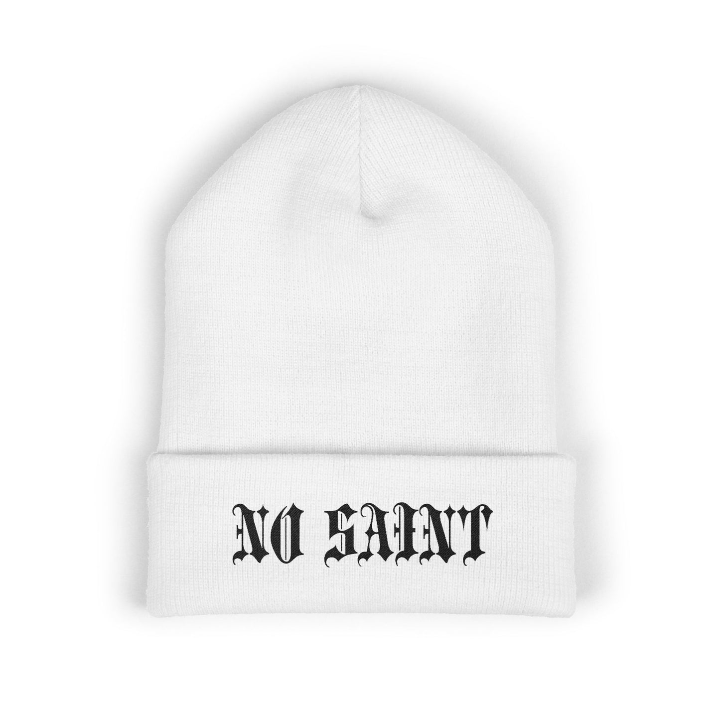 No Saint Embroidered Cuffed Beanie - Streetwear Hat